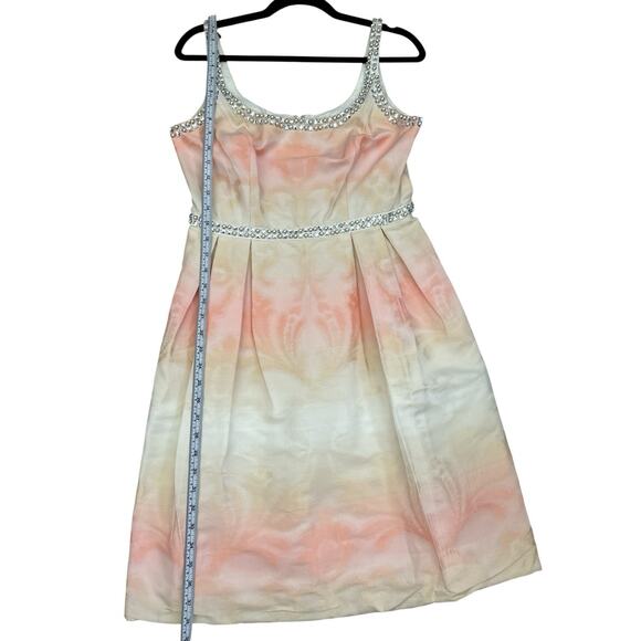 Carmen Marc Valvo Pearl Embellished Peach Ombre Cocktail Dress Sz 6 - Picture 13 of 14